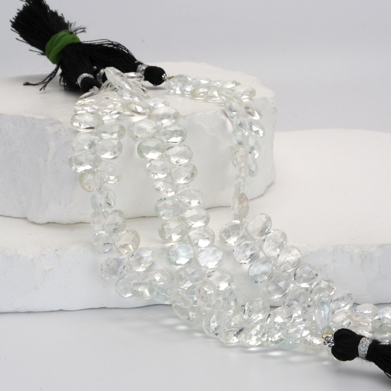 White Topaz 9x6mm Faceted Pear Shaped Briolettes Bead Strand