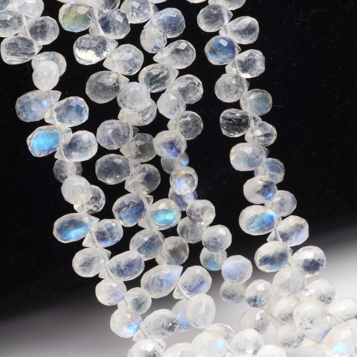 AA Blue Rainbow Moonstone 6x4mm Faceted Teardrop Briolettes Bead Strand