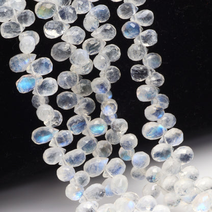 AA Blue Rainbow Moonstone 6x4mm Faceted Teardrop Briolettes Bead Strand