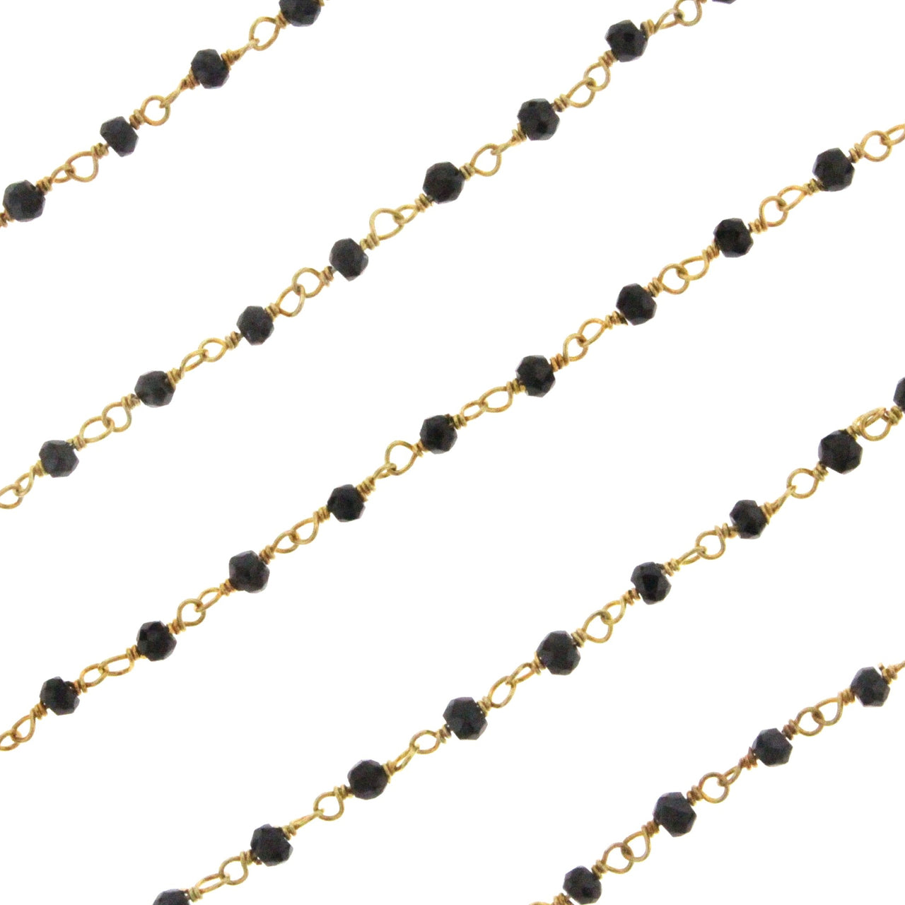Black Spinel 3mm Faceted Rondelles Rosary Chain Sterling Silver with Gold Plating Wire Wrap Chain by the Foot