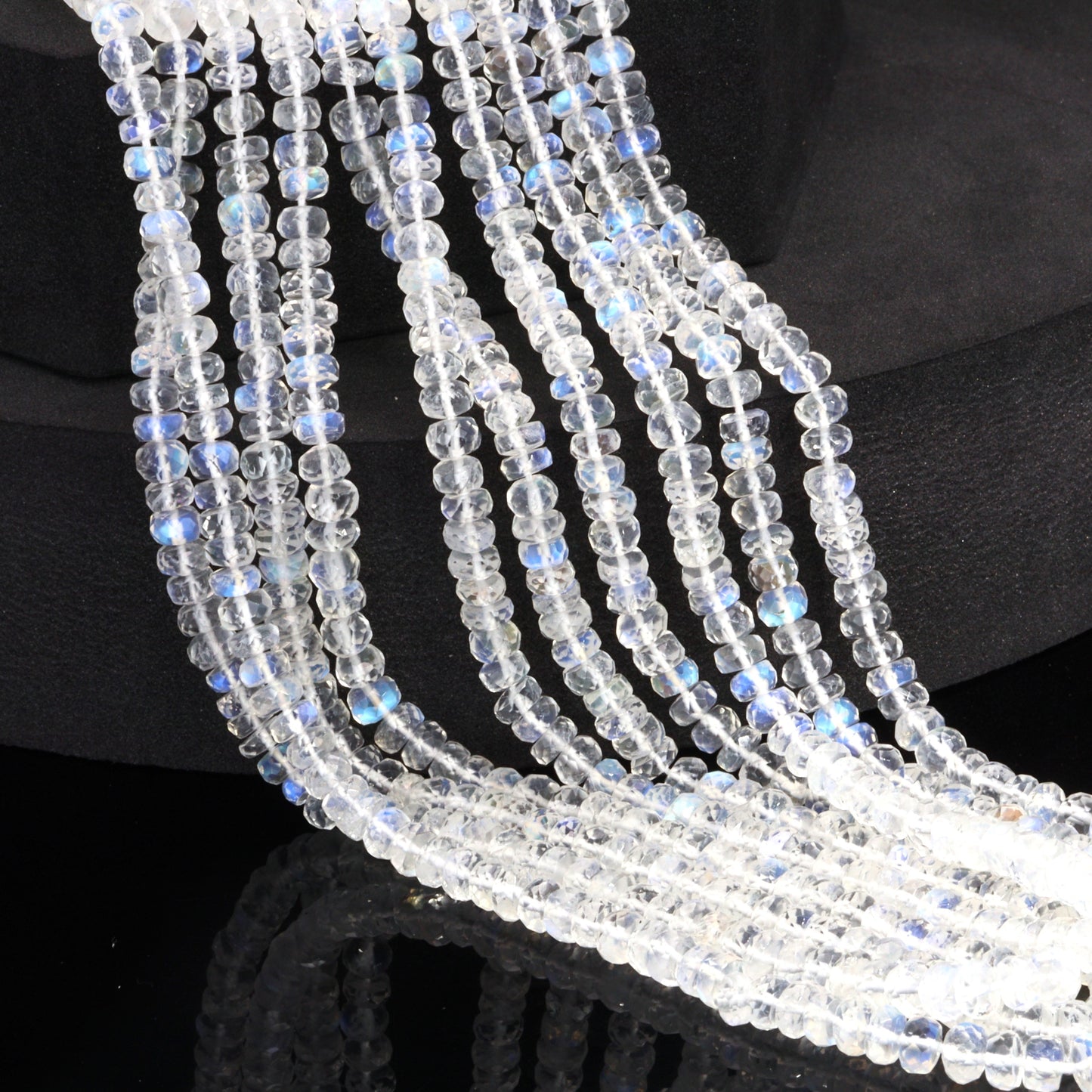 AAA Blue Rainbow Moonstone 4.5mm Faceted Rondelles Bead Strand