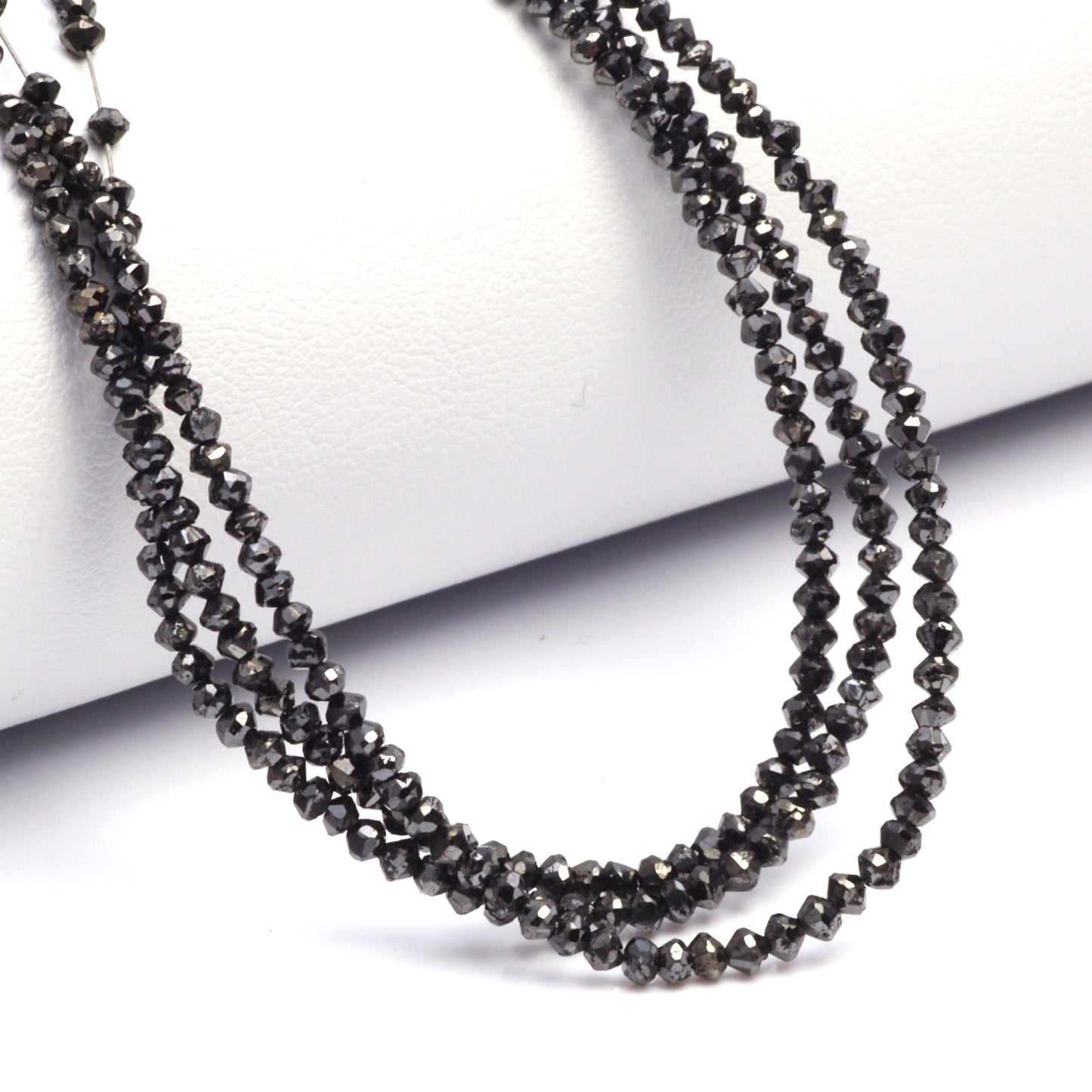 Black Diamond 1.5mm - 2.3mm Hand Faceted Rondelles Bead Strand