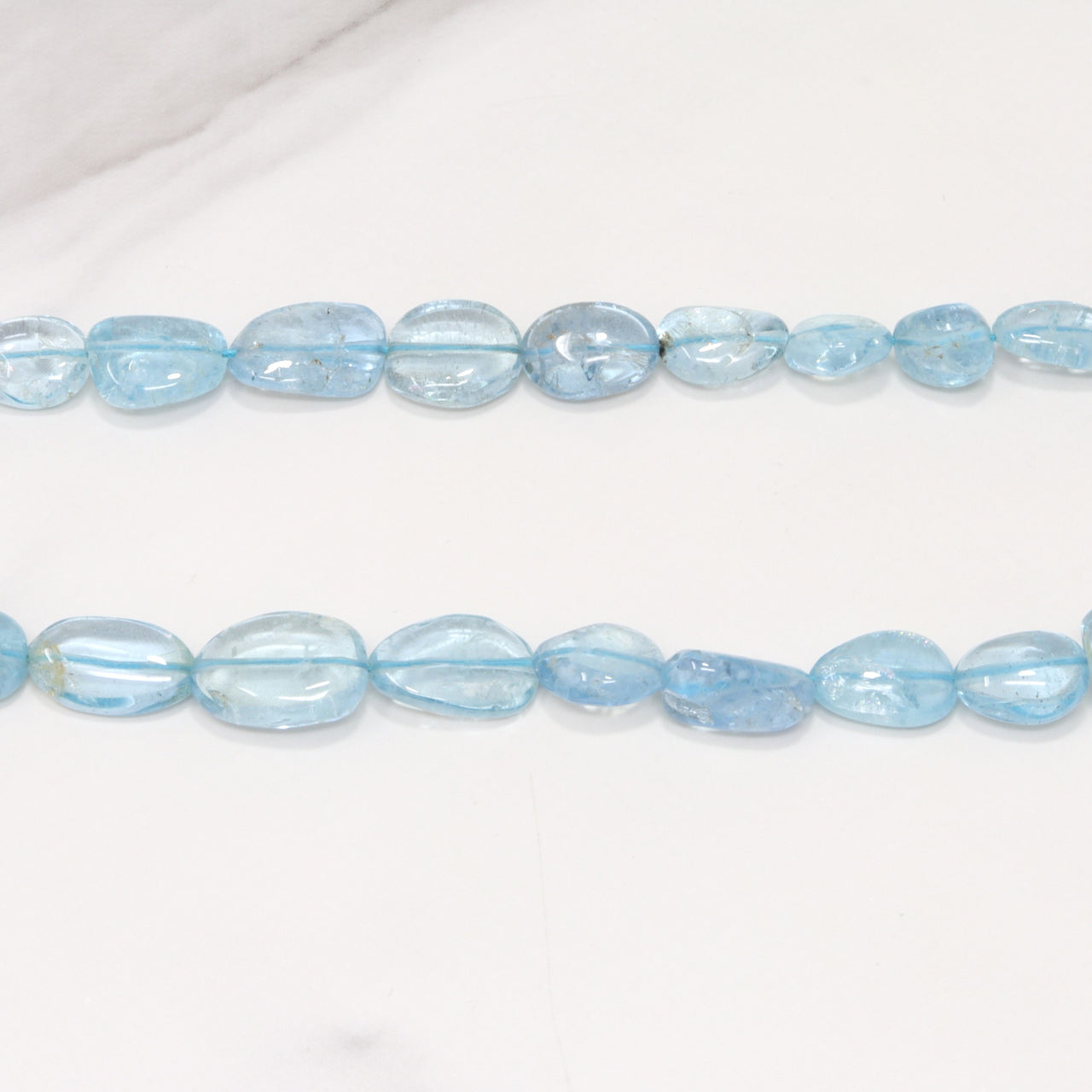 Blue Aquamarine 9x7mm - 11x9mm Smooth Nuggets 2 Strand Bead Necklace
