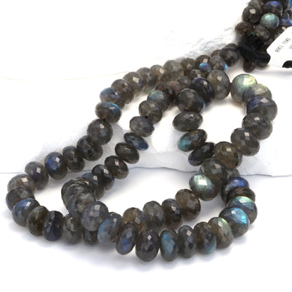 AA Blue Labradorite 6mm - 10mm Faceted Rondelles Bead Strand