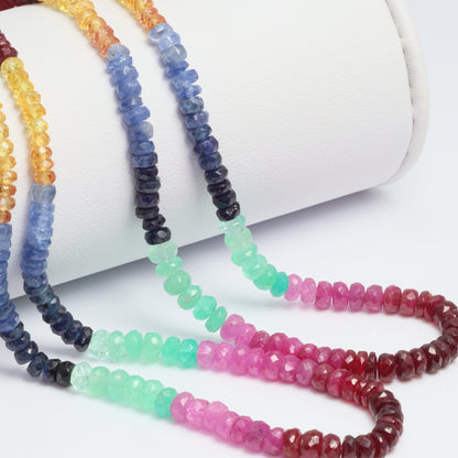 Rainbow Multi Ruby, Emerald, and Sapphire 2.5mm – 3.5mm Hand Faceted Rondelles Bead Strand