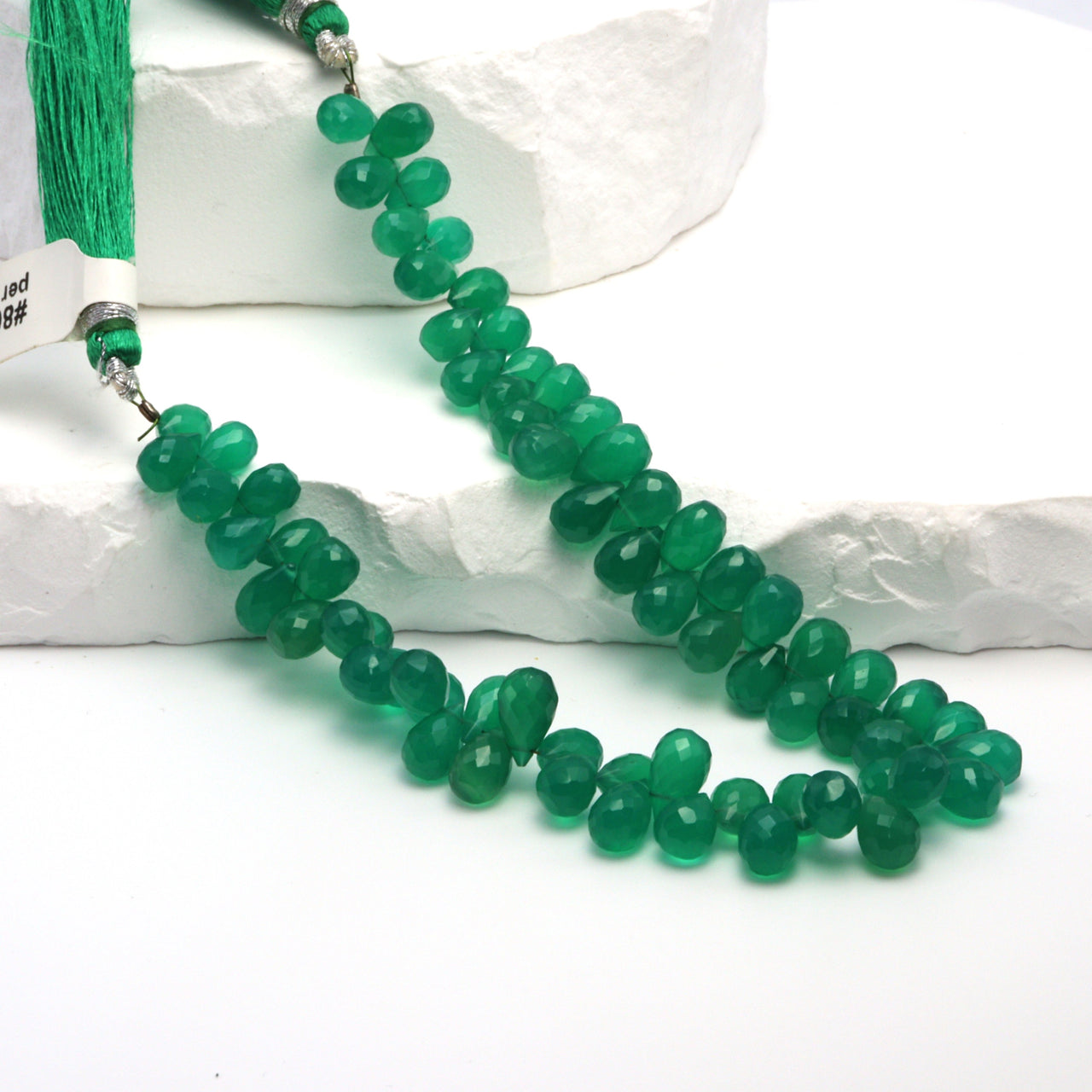 Green Onyx 8x5mm Faceted Teardrop Briolettes