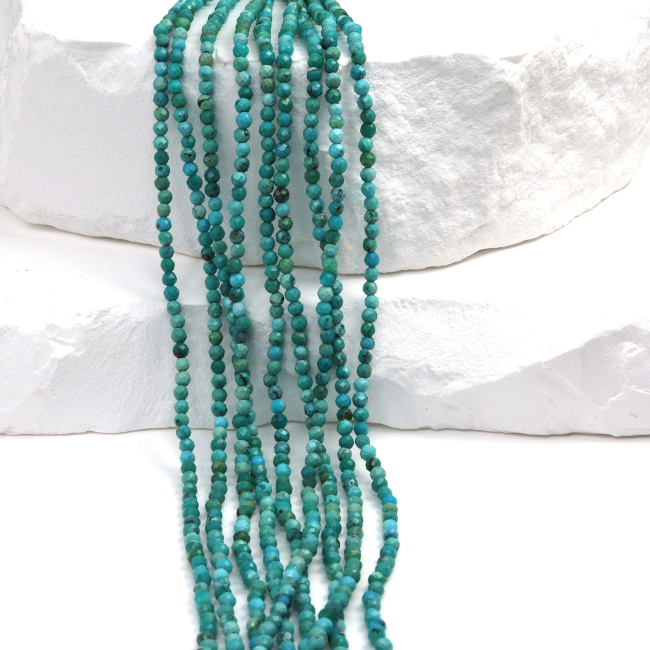 Natural Light Blue Turquoise 2mm Faceted Rounds Bead Strand