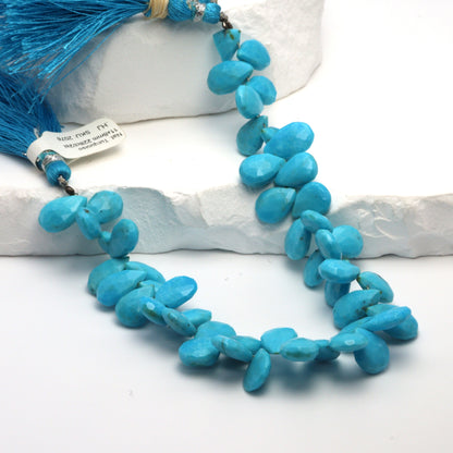 Natural Blue Turquoise 11x8mm Faceted Pear Shaped Briolettes Bead Strand