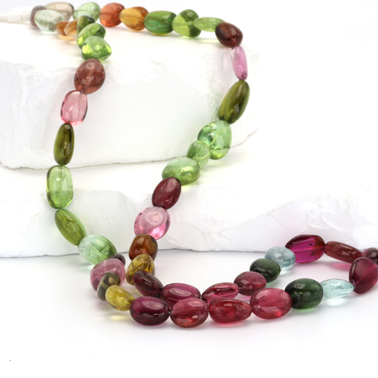 Watermelon Tourmaline 9x7mm - 11x8mm Smooth Nuggets Bead Strand