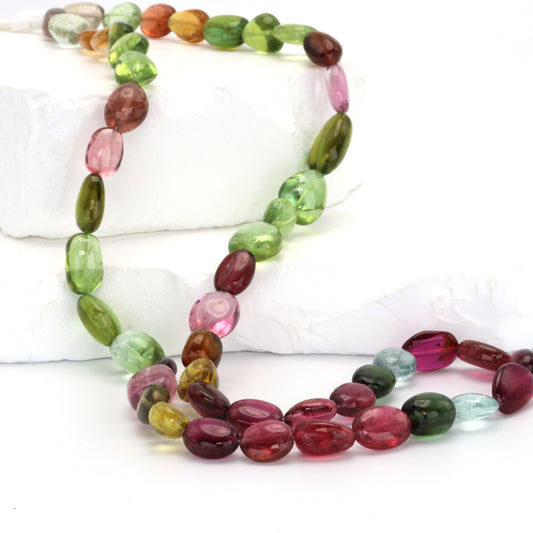 Watermelon Tourmaline 9x7mm - 11x8mm Smooth Nuggets Bead Strand