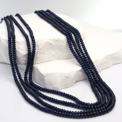 Natural Blue Sapphire 3mm - 5mm Smooth Rondelles 4 Strand Bead Necklace