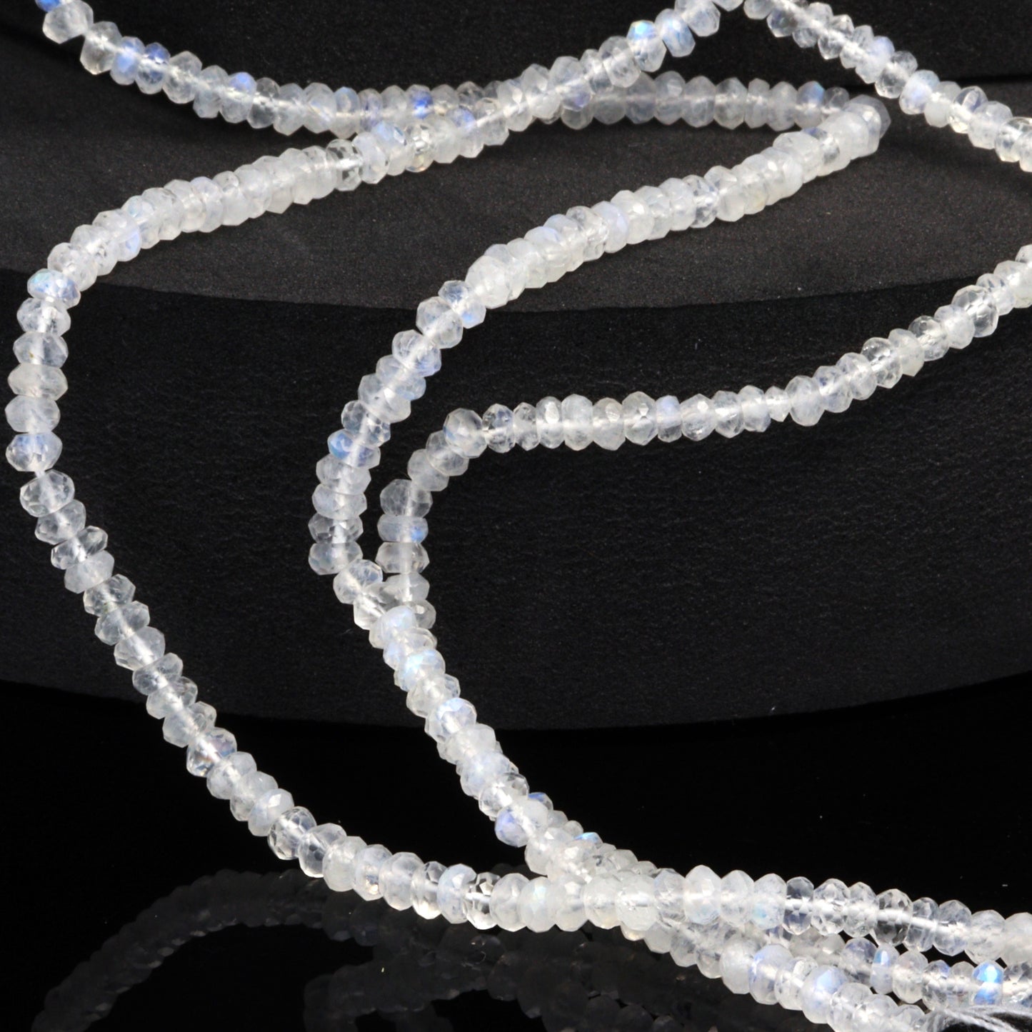 AA Blue Rainbow Moonstone 3.5mm Hand Faceted Rondelles Bead Strand