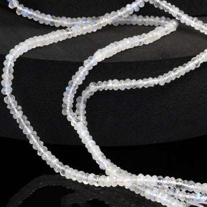 AA Blue Rainbow Moonstone 3.5mm Hand Faceted Rondelles Bead Strand