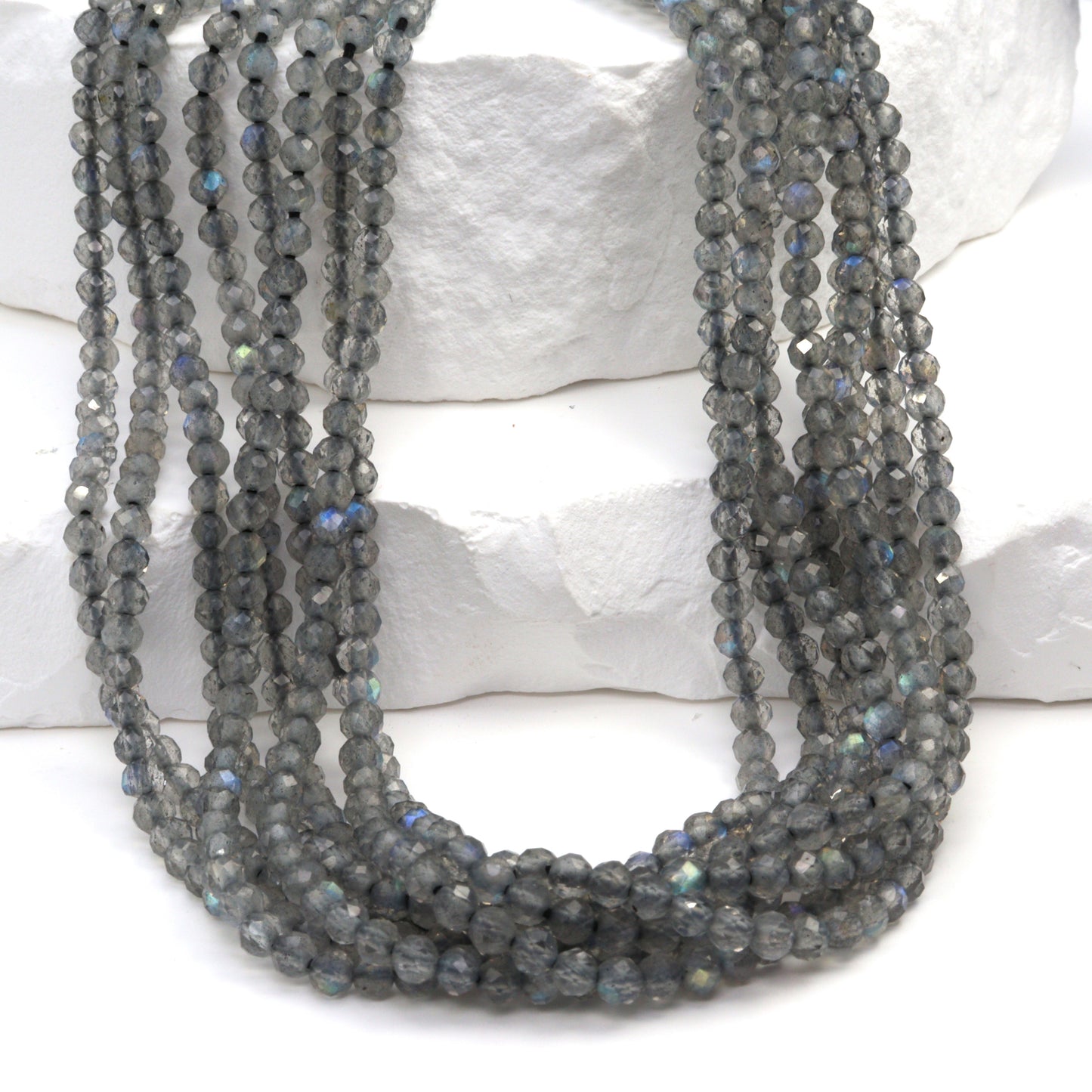 Blue Labradorite 3mm Faceted Rounds Bead Strand
