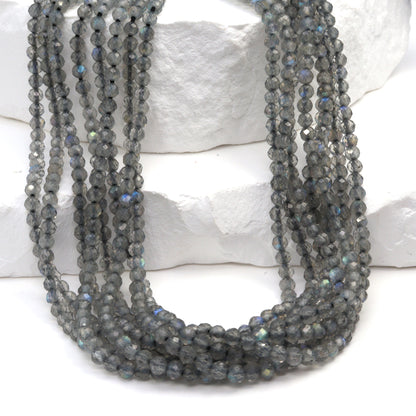 Blue Labradorite 3mm Faceted Rounds Bead Strand