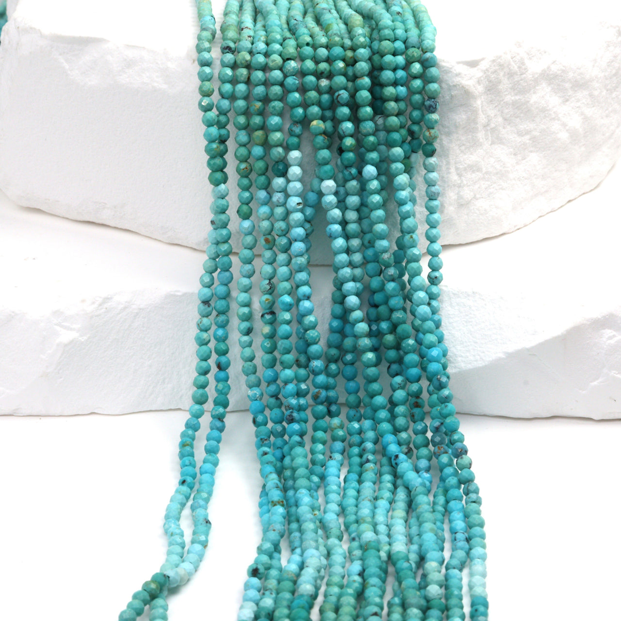 Ombre Natural Blue Turquoise 2mm Faceted Rounds Bead Strand