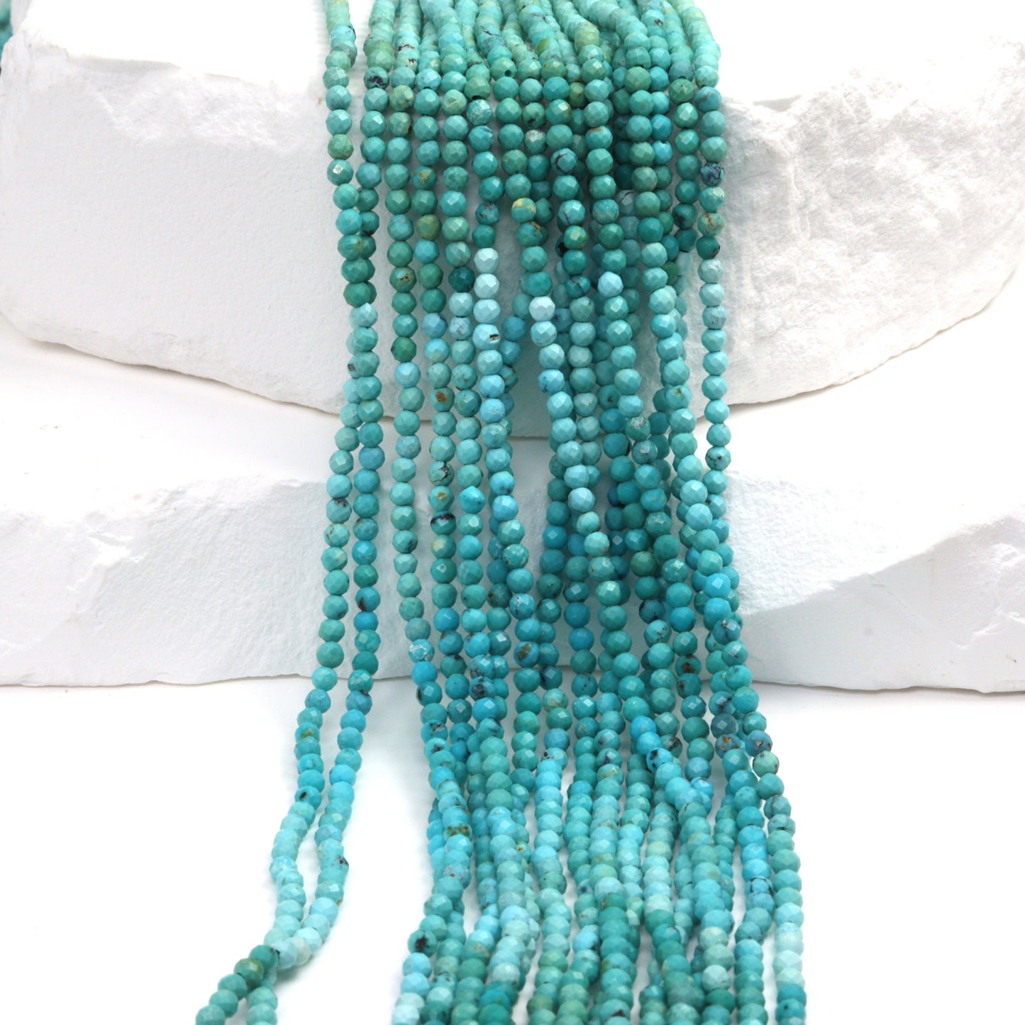 Ombre Natural Blue Turquoise 2mm Faceted Rounds Bead Strand