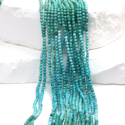 Ombre Natural Blue Turquoise 2mm Faceted Rounds Bead Strand