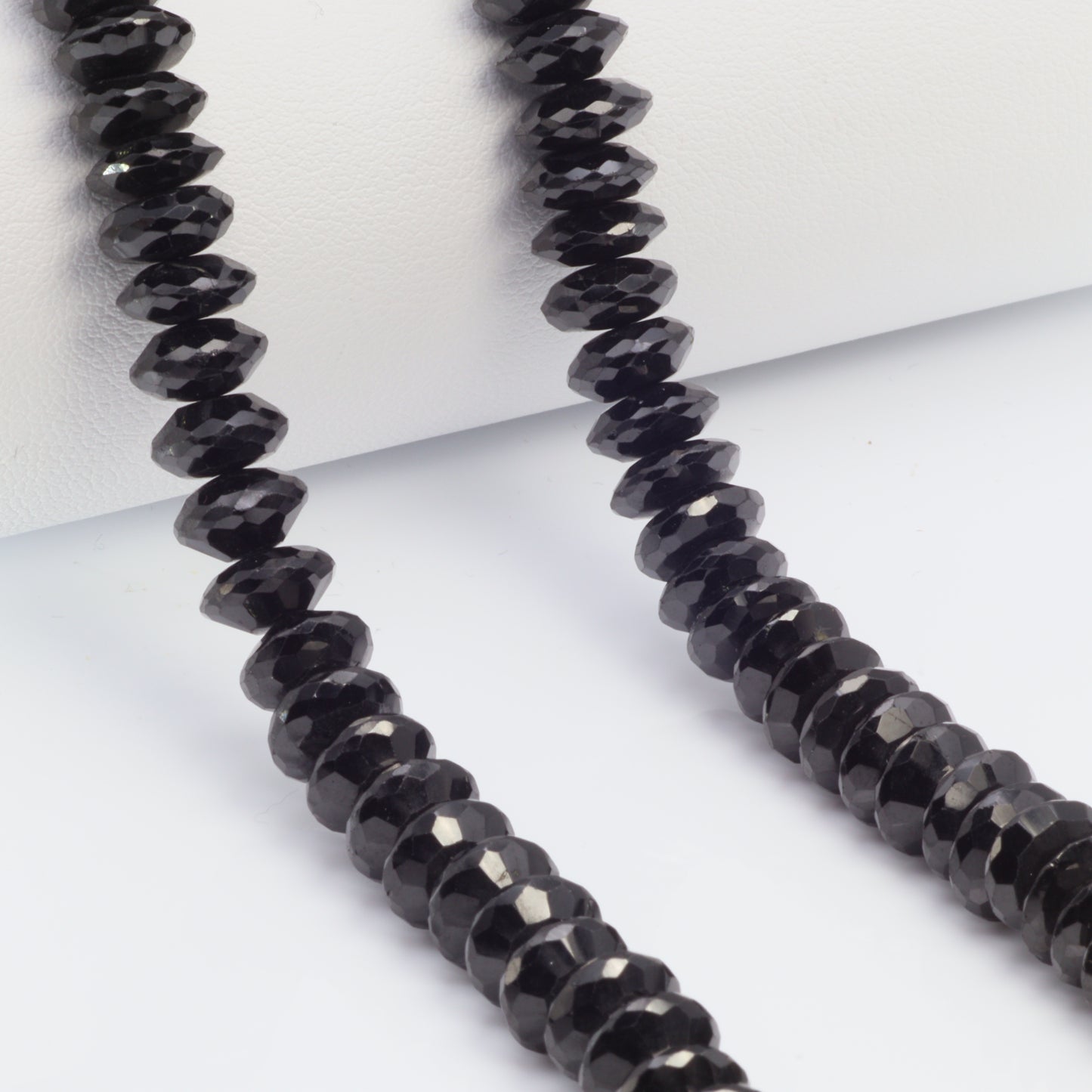 Black Spinel 9mm German Cut Faceted Rondelles Bead Strand