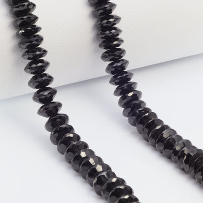 Black Spinel 9mm German Cut Faceted Rondelles Bead Strand