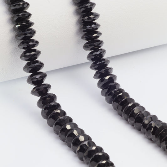Black Spinel 9mm German Cut Faceted Rondelles Bead Strand