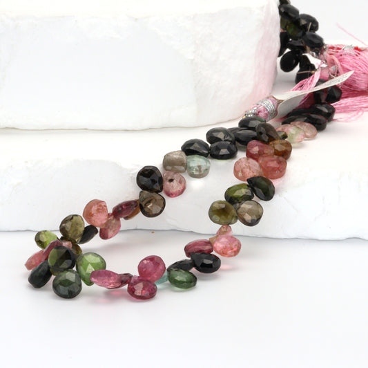 Watermelon Tourmaline 6mm Faceted Heart Shaped Briolettes Bead Strand