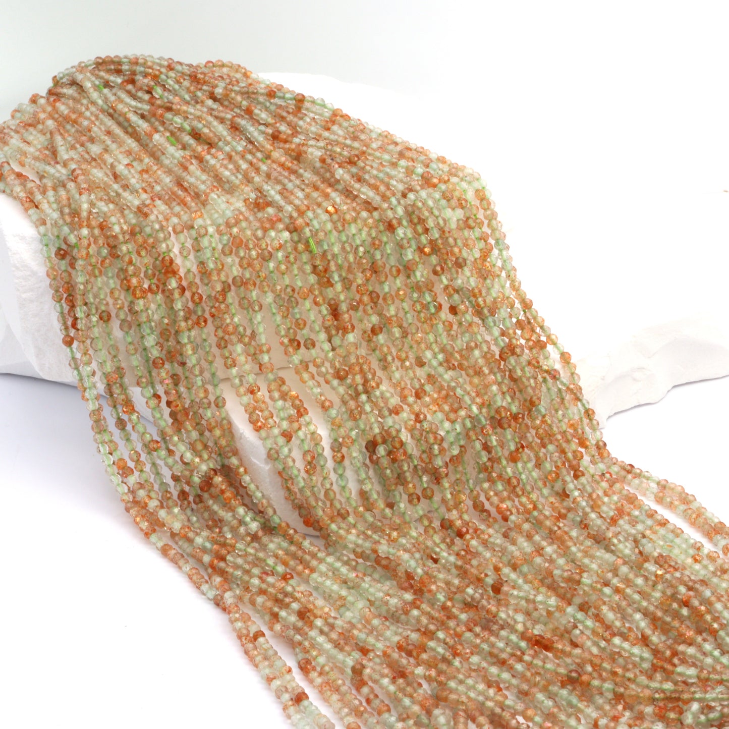 Orange and Green Sunstone 2mm Faceted Rounds Bead Strand