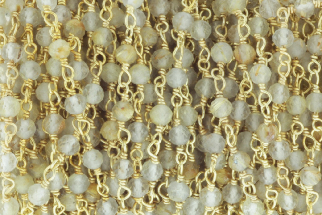 Golden Rutilated Quartz 3mm Faceted Rounds Rosary Chain Sterling Silver with Gold Plating Wire Wrap Chain by the Foot