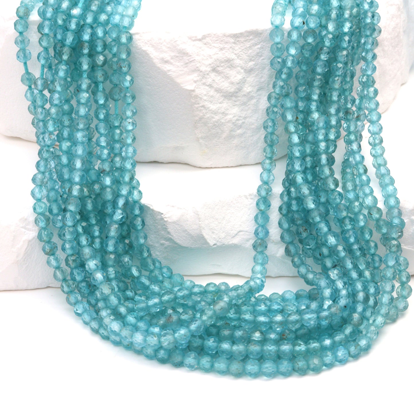 Sea Blue Apatite 3mm Faceted Rondelles Bead Strand