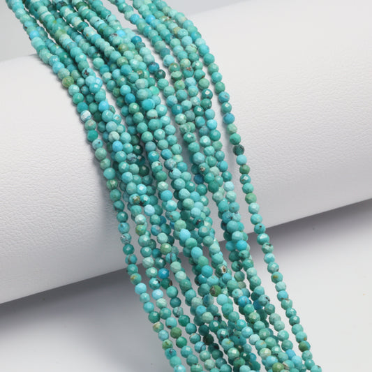 Natural Light Blue Turquoise 2mm Faceted Rounds Bead Strand