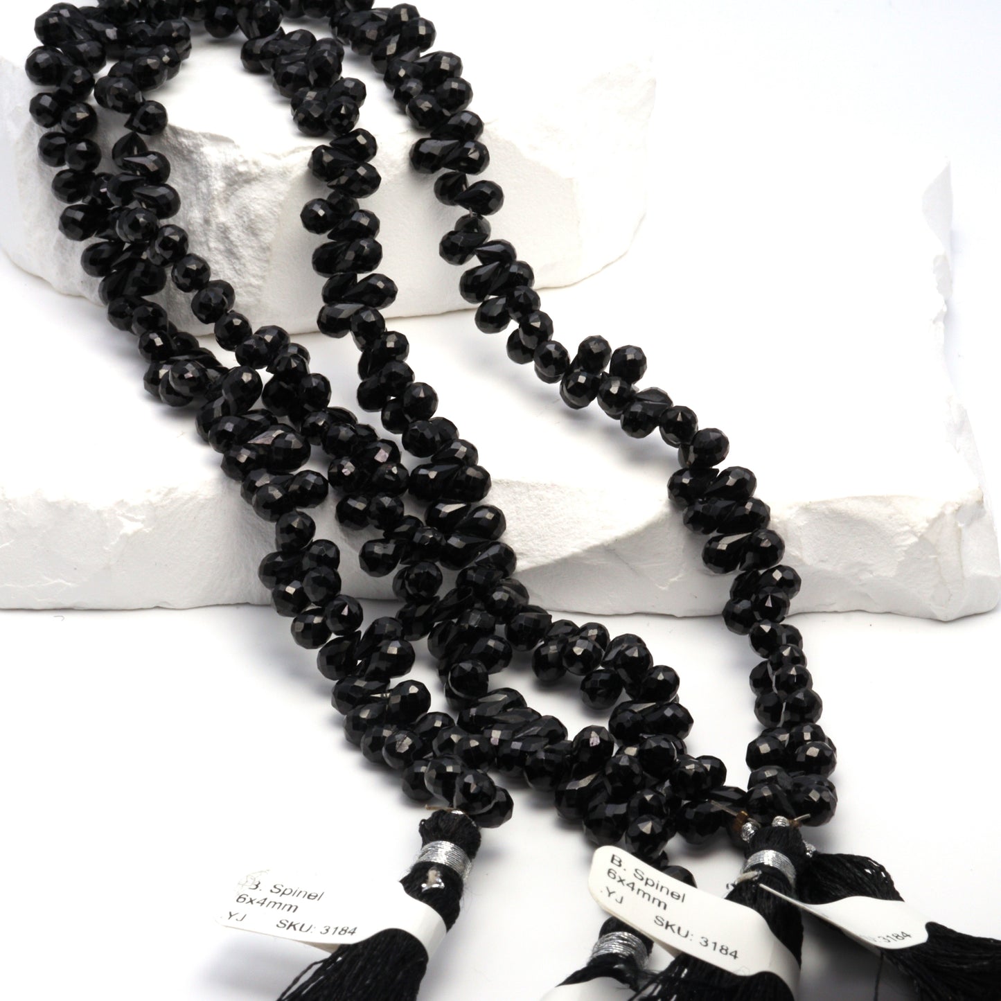 Black Spinel 6x4mm Faceted Teardrop Briolettes