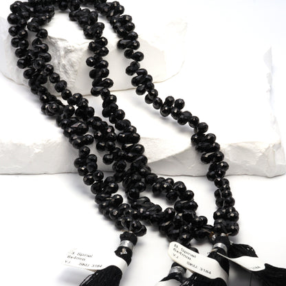 Black Spinel 6x4mm Faceted Teardrop Briolettes