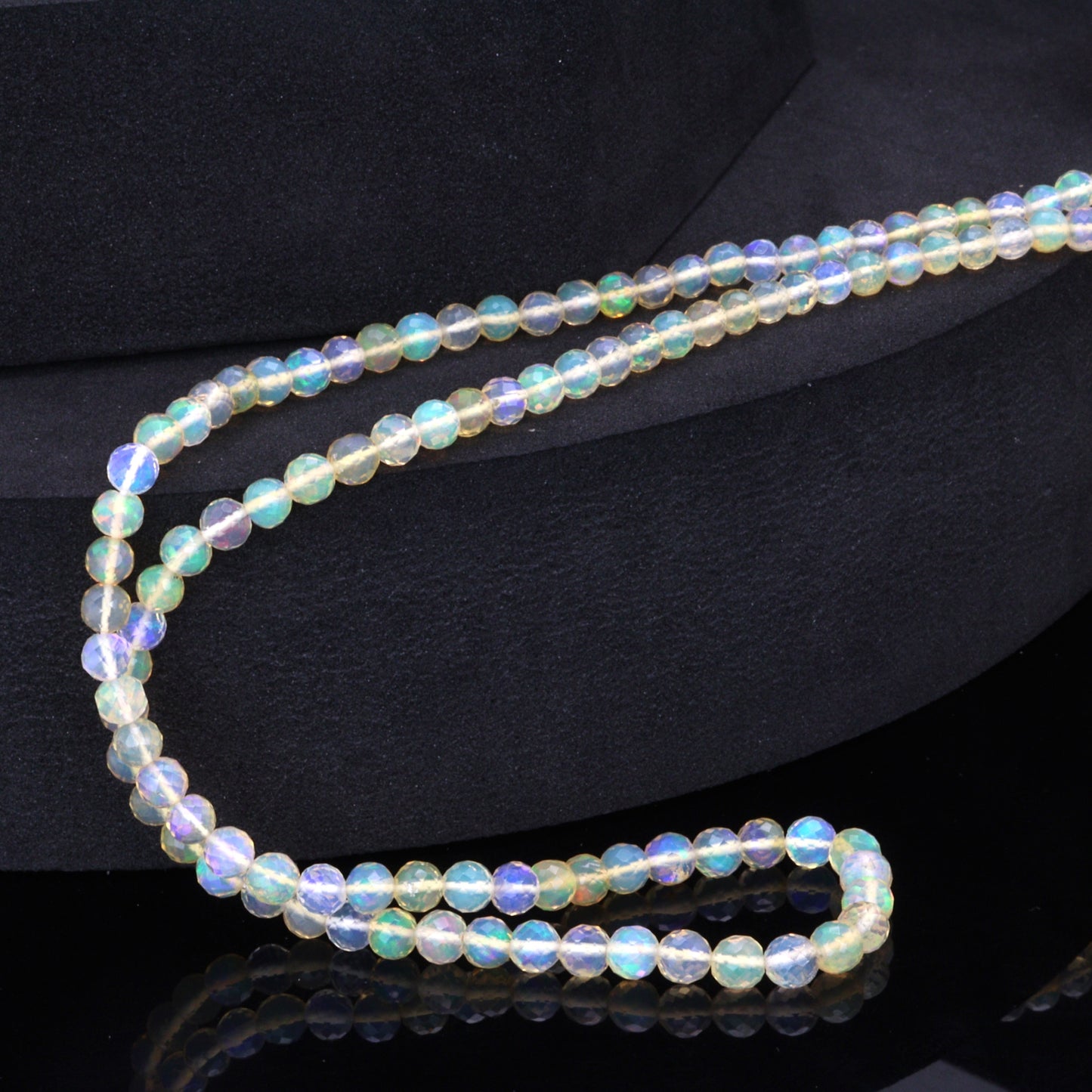 Warm White Ethiopian Opal 3mm - 4mm Hand Faceted Rounds Bead Strand