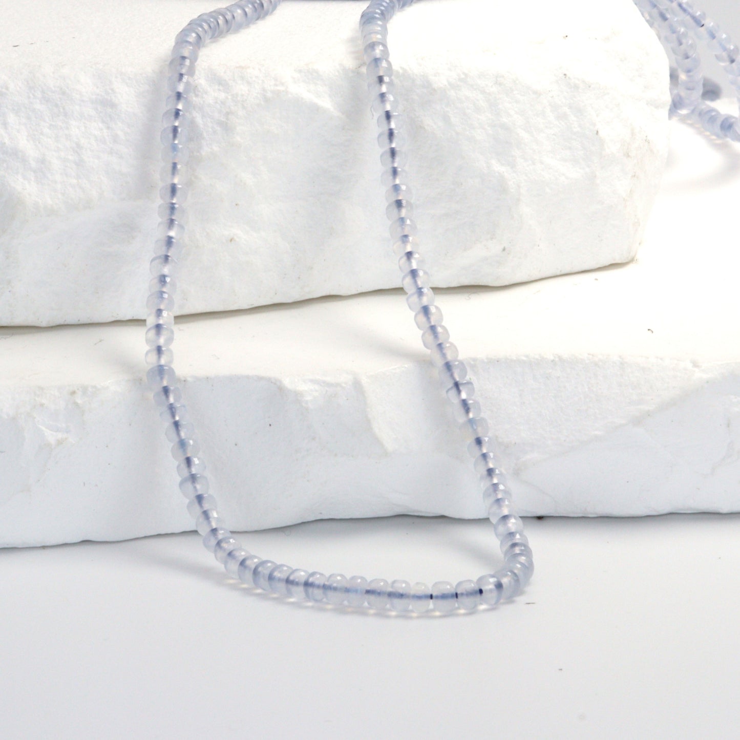 Natural Blue Chalcedony 3mm Smooth Rondelles Bead Strand