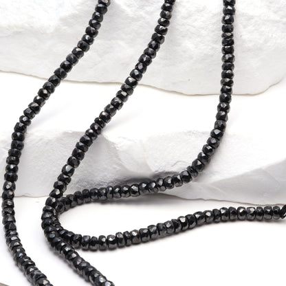 Black Cubic Zirconia 3mm Hand Faceted Rondelles Bead Strand