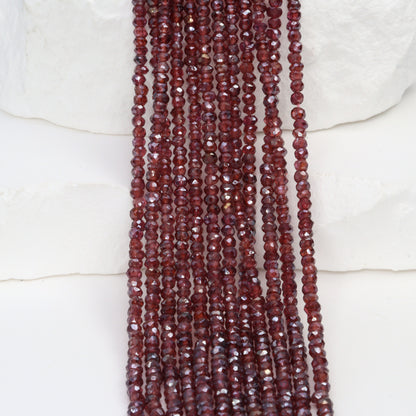 Coated Rhodolite Garnet 2.5mm Faceted Rondelles Bead Strand