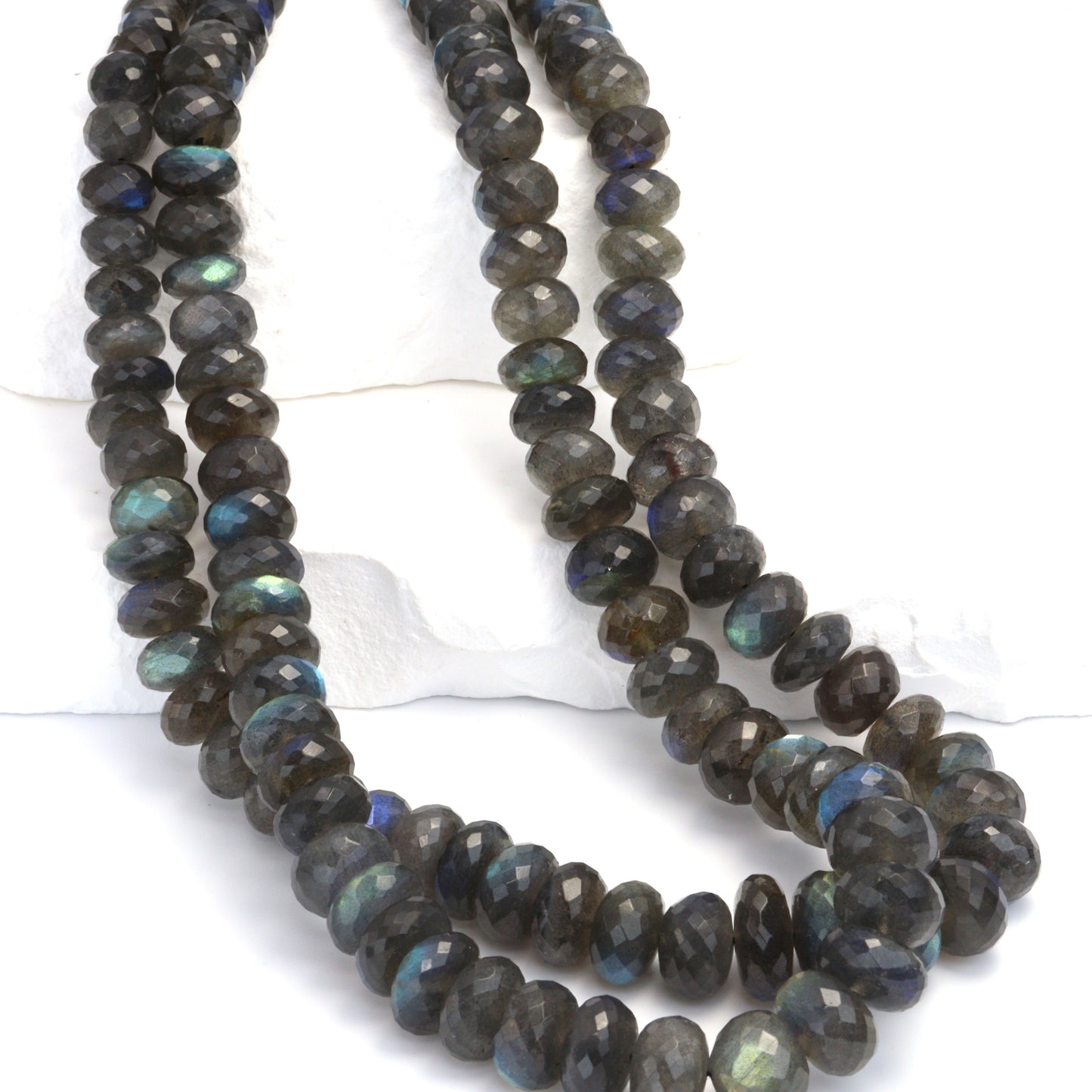 AA Blue Labradorite 6mm - 10mm Faceted Rondelles Bead Strand