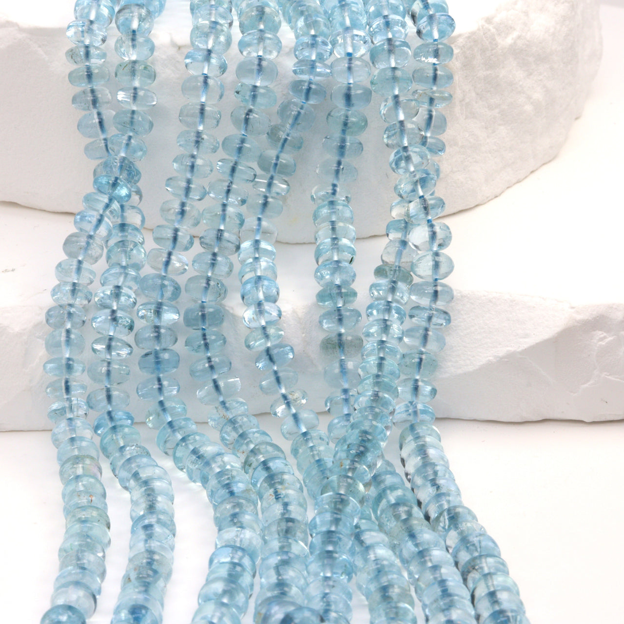 Blue Aquamarine 5.5mm Smooth Rondelles Bead Strand