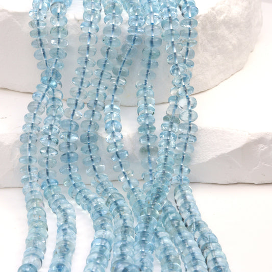Blue Aquamarine 5.5mm Smooth Rondelles Bead Strand
