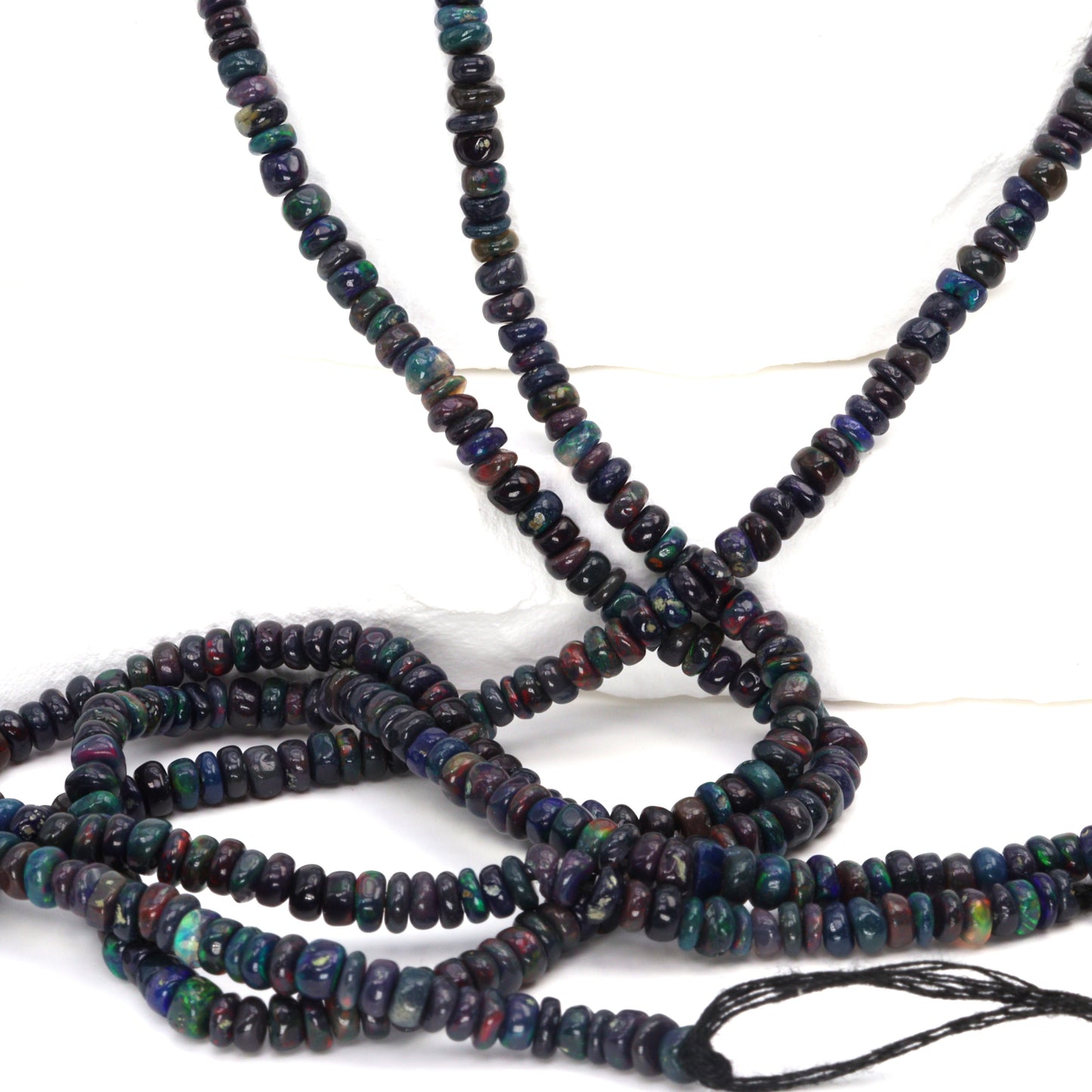 Black Ethiopian Opal 3.5mm Smooth Rondelles Bead Strand