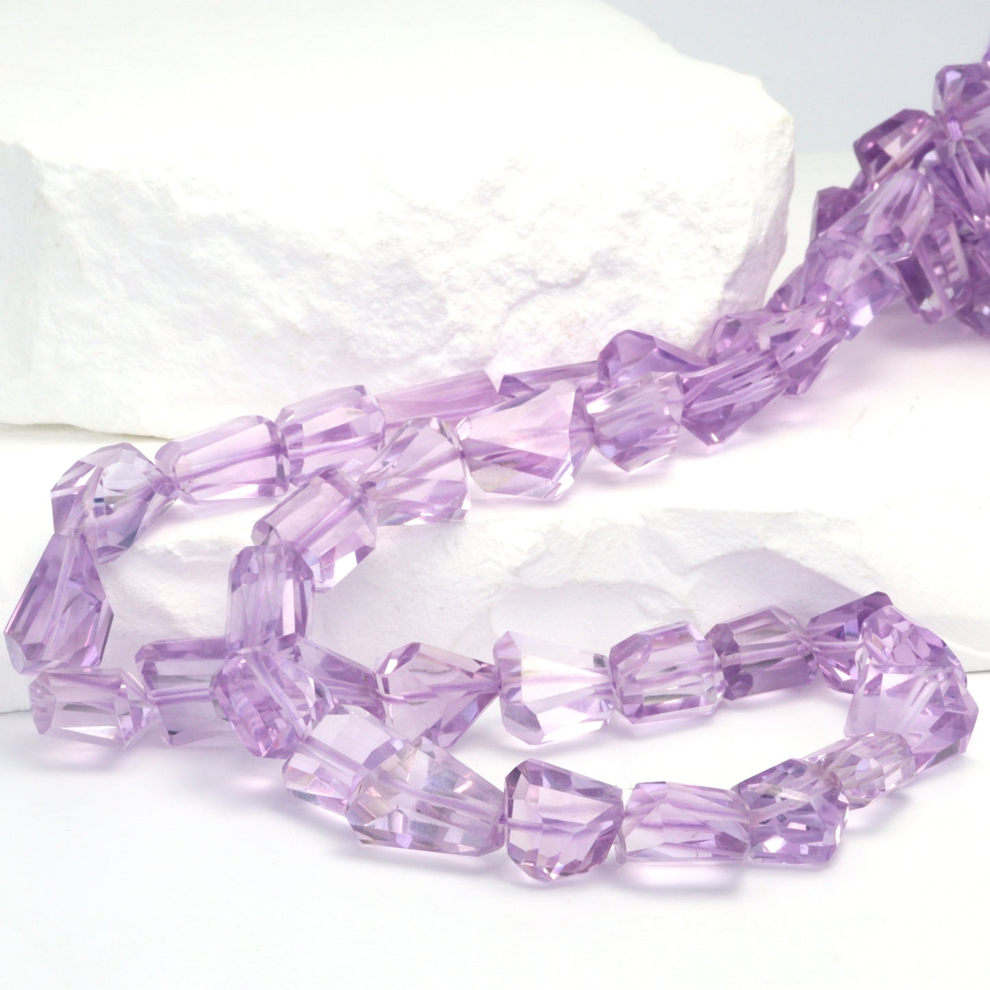Pink Amethyst 14x7mm - 18x12mm Faceted Nuggets Bead Strand