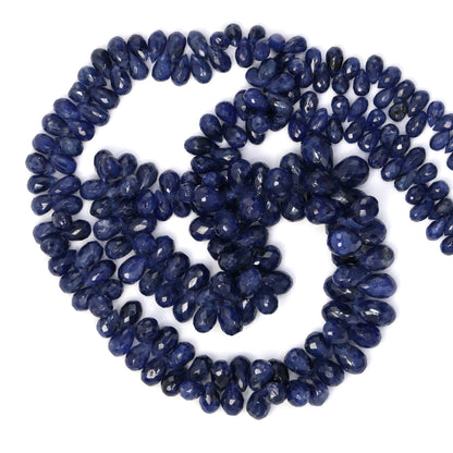 Royal Blue Sapphire 5x3mm - 6x4mm Faceted Teardrop Briolettes Bead Strand