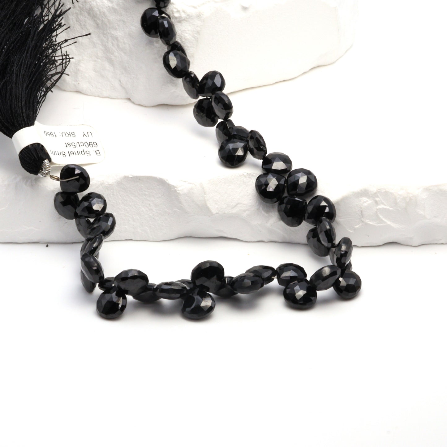 Black Spinel 8mm Faceted Heart Shaped Briolettes Bead Strand
