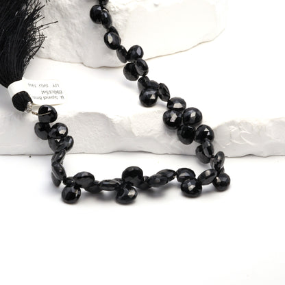 Black Spinel 8mm Faceted Heart Shaped Briolettes Bead Strand
