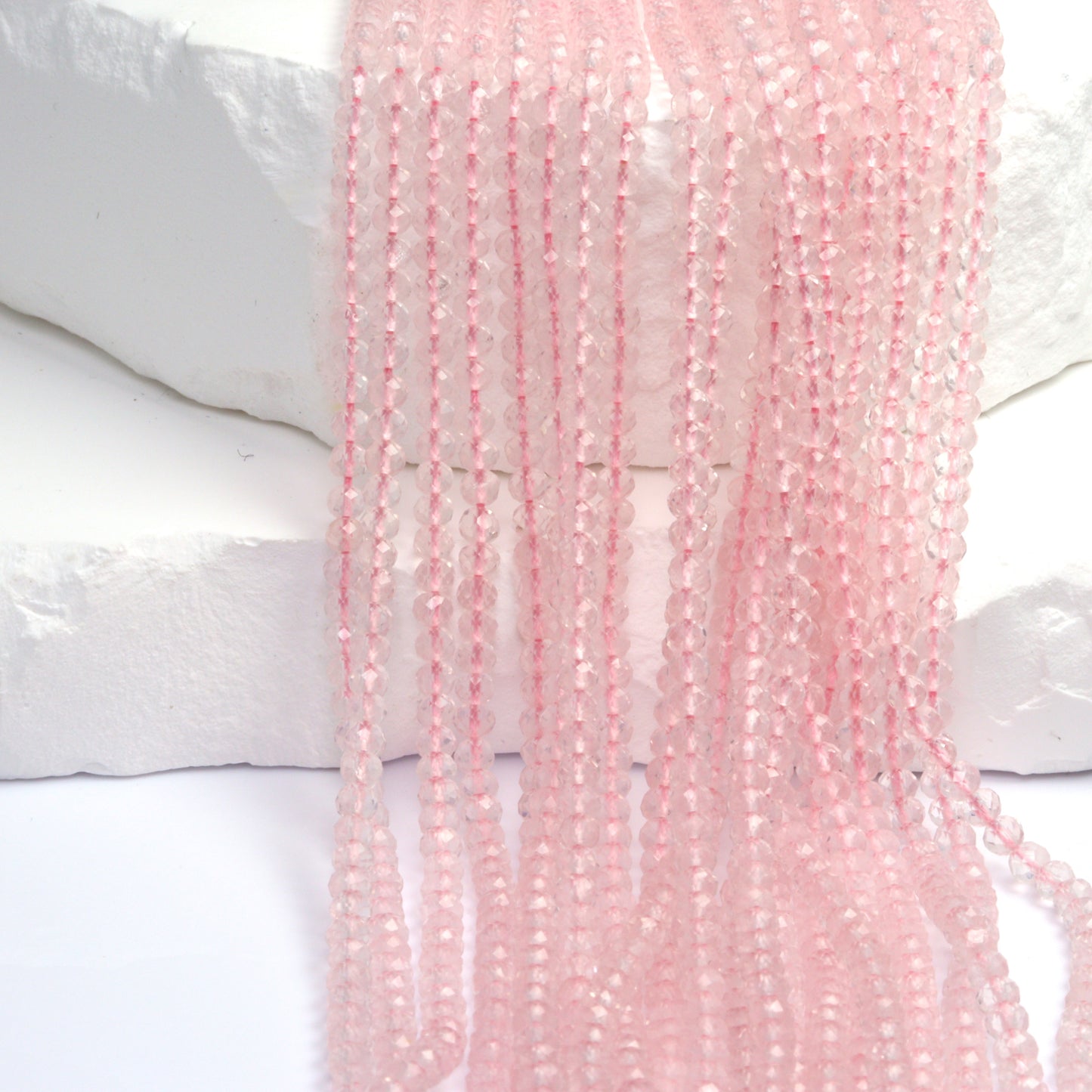 Pink Rose Quartz 3mm Faceted Rondelles Bead Strand