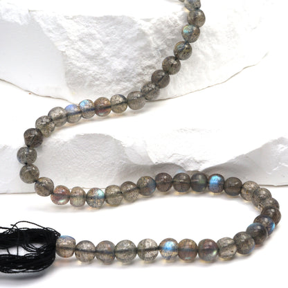 AA Blue Labradorite 6mm Smooth Rounds Bead Strand