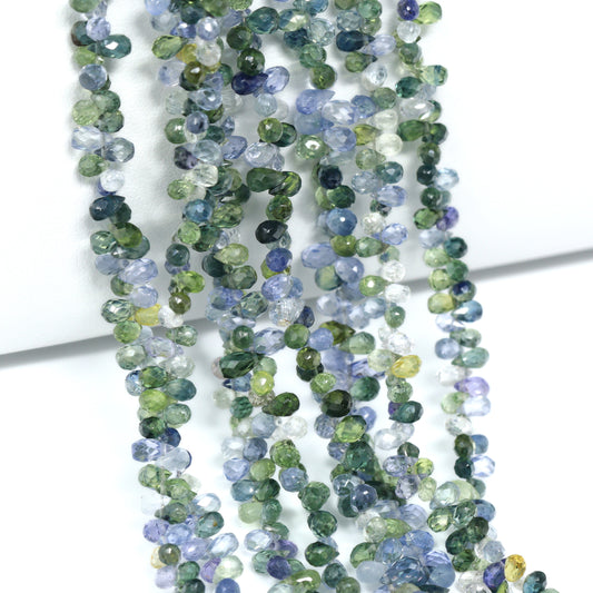 Ombre Blue and Green Sapphire 4x2mm Faceted Teardrop Briolettes Bead Strand