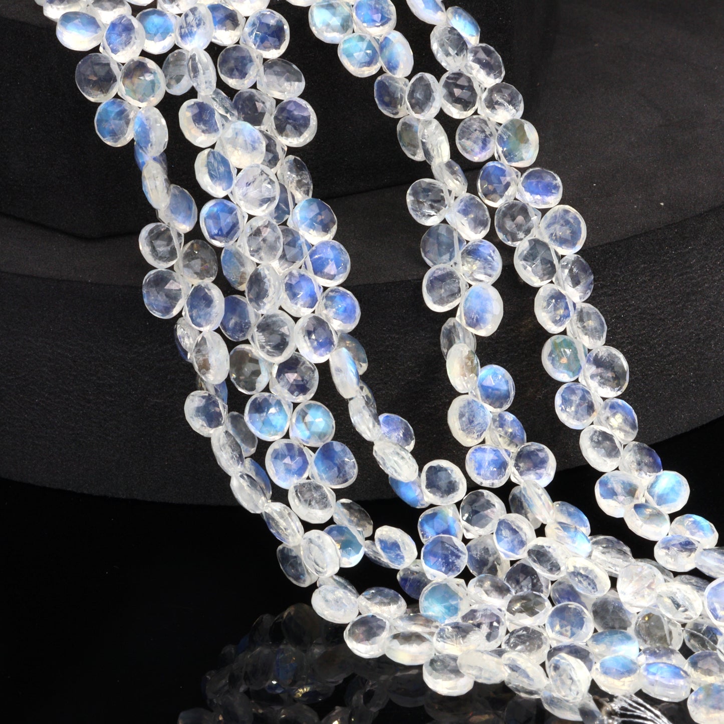 AAA Blue Rainbow Moonstone 6mm Faceted Heart Shaped Briolettes Bead Strand