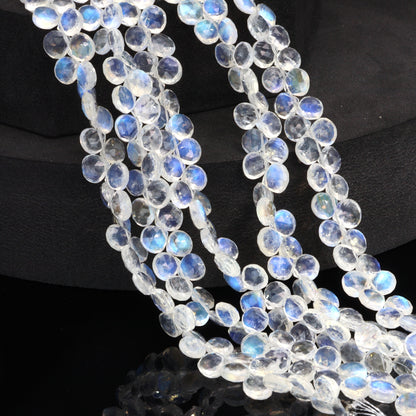 AAA Blue Rainbow Moonstone 6mm Faceted Heart Shaped Briolettes Bead Strand