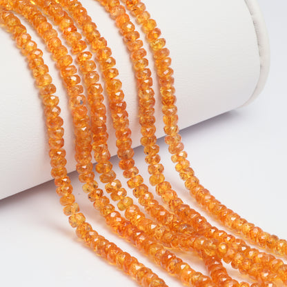 Spessartite Garnet 3mm - 4mm Hand Faceted Rondelles Bead Strand